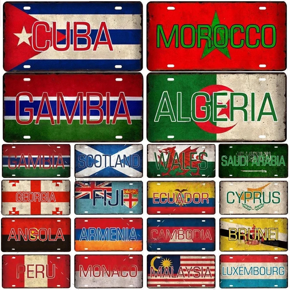Office Furniture Hon - World Country Flag Vintage License Plate