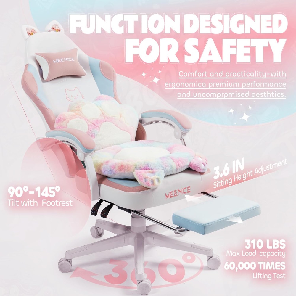 Gaming Chair Cute with Cat Ear - Office Footrest Cushion ulasan dan harga