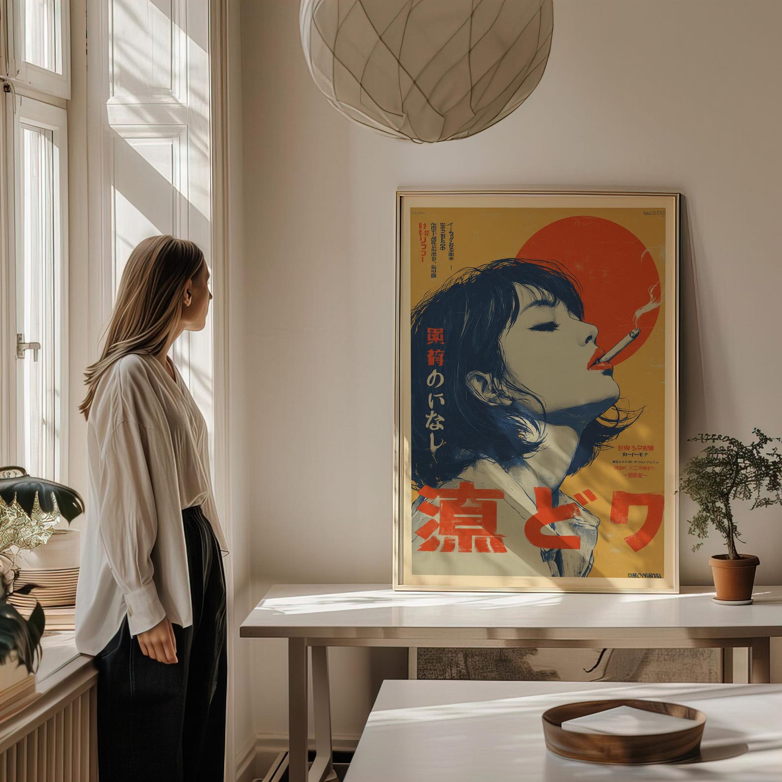 Retro Japanese Woman Smoking C - Office Furniture Hon ulasan dan harga